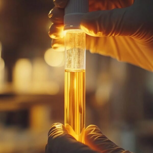 Close-up of a scientist examining a test tube with glowing liquid, warm lighting, laboratory innovation, artistic feel --ar 16:7 --style raw --stylize 250 --v 6.1 Job ID: 83d50b15-997b-4e86-ad31-1f4b15b6c7f1